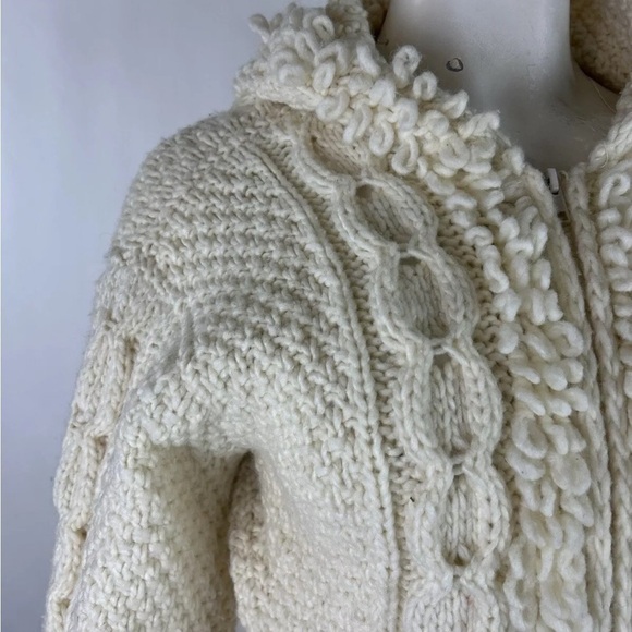 Sisandina Womens One Size 100% Wool Full Zip Fringe Hem Cardigan Cream Belted - Picture 2 of 5